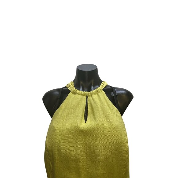 NWT Soft Surroundings Green-Yellow Linen Halter Maxi Dress - Picture 3 of 8